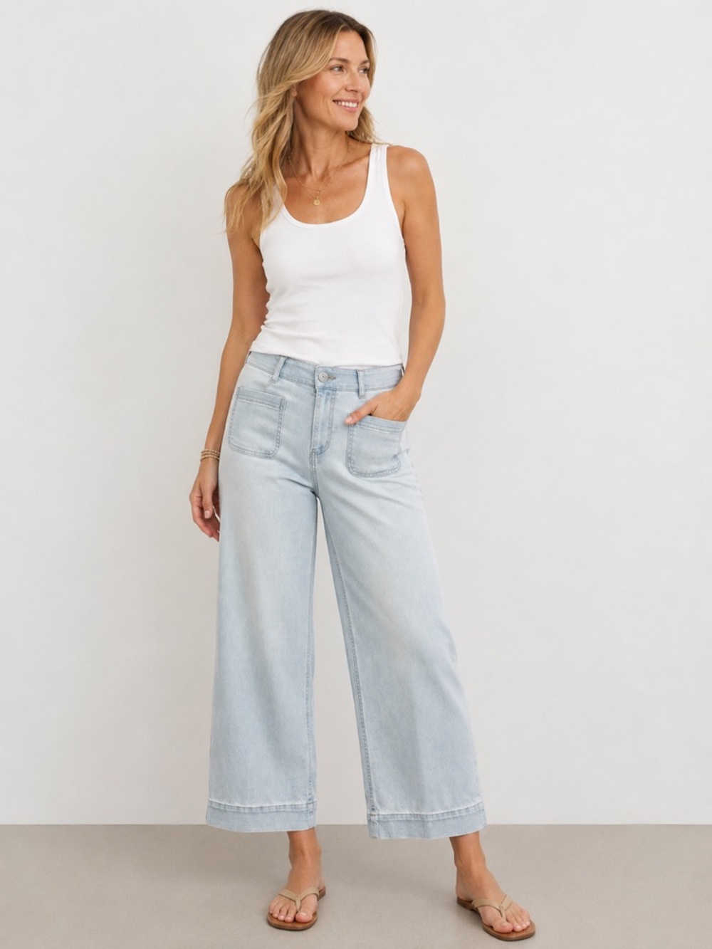 Renuar Light Wash Tencel Denim Pants Size 4 Chambray Wide Leg
